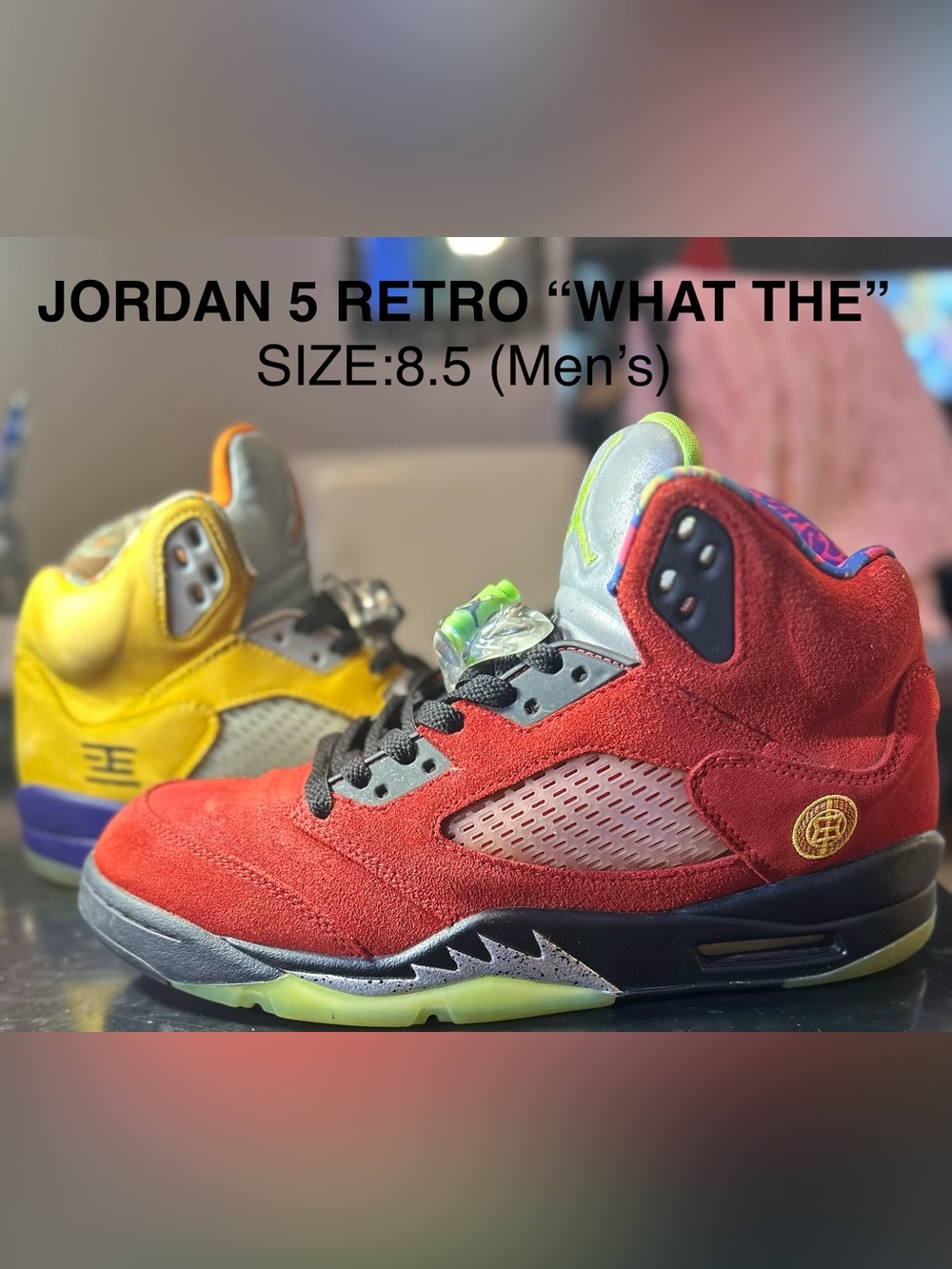 Jordan 5 Retro “What The” Red and Yellow Suede Men's Sneakers/Size: 8.5 No Box